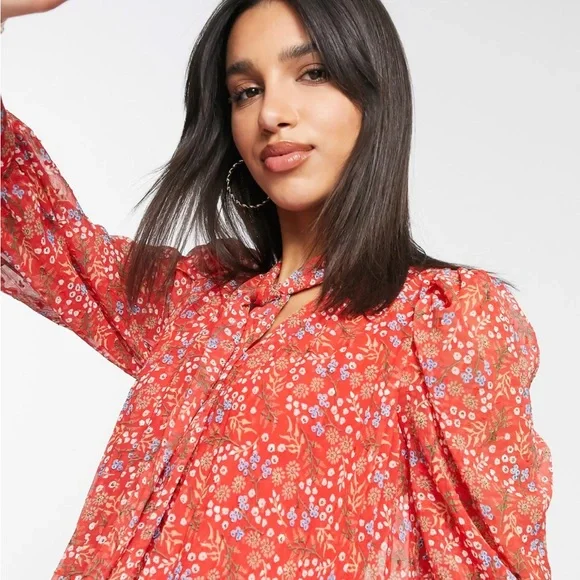 ASOS Maternity Red Floral Long Sleeve Dress - Picture 2 of 12